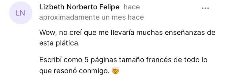 Lizbeth en la app: escribí como cinco páginas de todo lo que resonó conmigo.