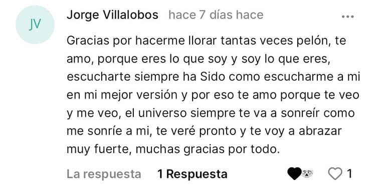 Jorge en la app: gracias por hacerme llorar tantas veces.