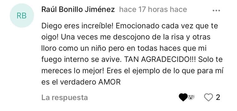 Raúl en la app: haces que mi fuego interno se avive.